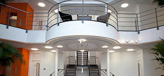 Office building core areas and front extension